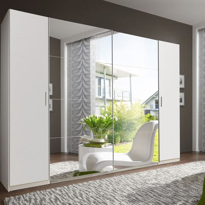 Lantau 4 Door Hinged 316cm Mirrored Wardrobe in White | Luxurious Space Maximiser | Furco