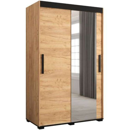 Marston ii Sliding 2 Door Mirror Wardrobe Golden with Black Top - 120cm Width