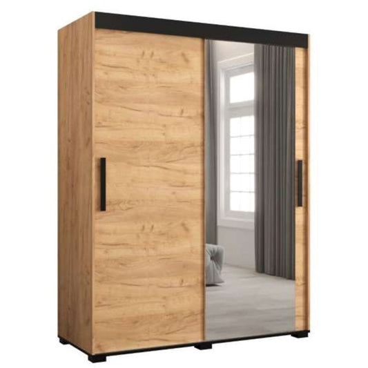 Marston ii Sliding 2 Door Mirror Wardrobe Golden with Black Top - 150cm Width