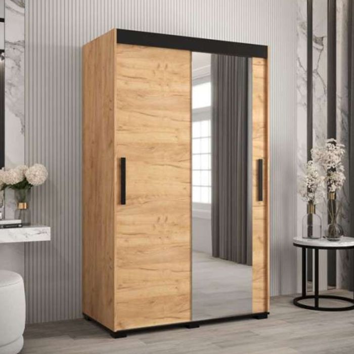 Marston ii Sliding 2 Door Mirror Wardrobe Golden with Black Top - 120cm Width
