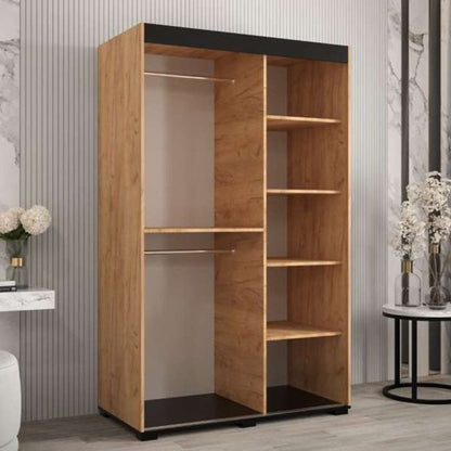 Marston ii Sliding 2 Door Mirror Wardrobe Golden with Black Top - 120cm Width