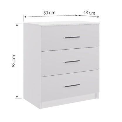 Warrington Sliding Bedroom Set with 208cm Wardrobe, Bedside and Chest - White, Grey, Black