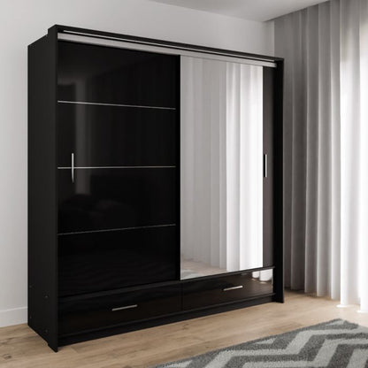 Warrington Bedroom Set with 208cm Wardrobe, Bedside and Chest - Grey, White, Black