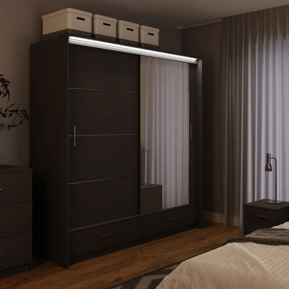 Warrington Sliding Bedroom Set with 208cm Wardrobe, Bedside and Chest - Black, Grey, White