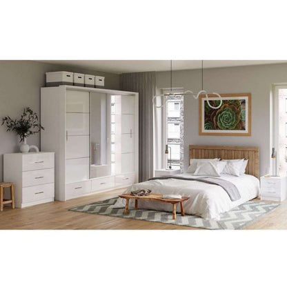 Warrington Sliding Bedroom Set Large 250cm Wardrobe, Bedside and Chest - White