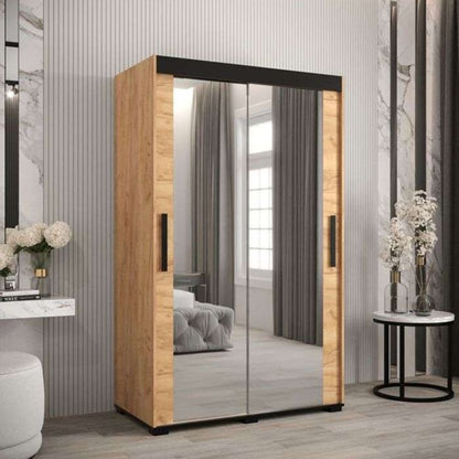 Marston Sliding 2 Door Full Mirror Wardrobe Oak Golden - 120cm Width