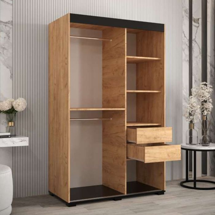 Marston Sliding 2 Door Full Mirror Wardrobe Oak Golden - 120cm Width