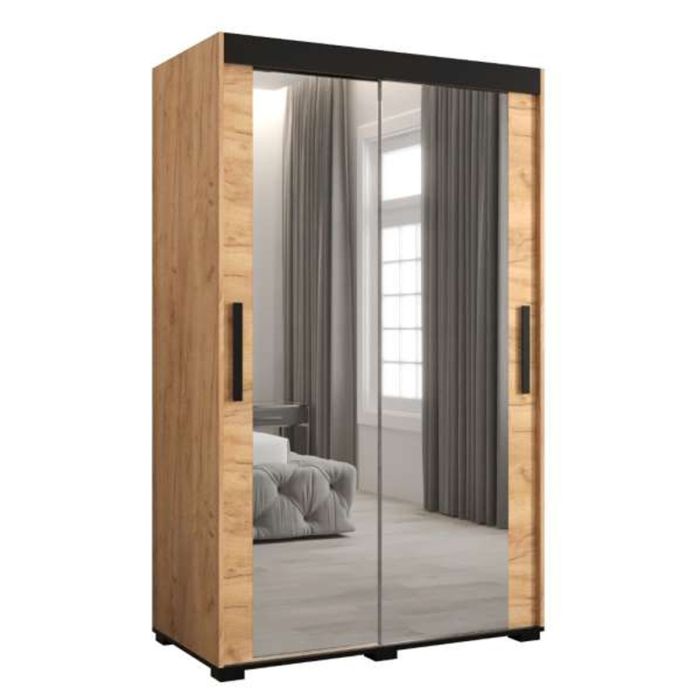 Marston Sliding 2 Door Full Mirror Wardrobe Oak Golden - 120cm Width