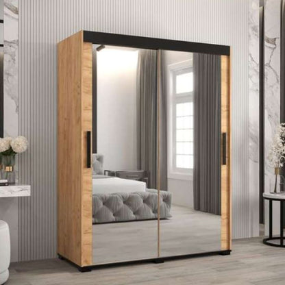 Marston Sliding 2 Door Full Mirror Wardrobe Golden with Black Top - 150cm Width