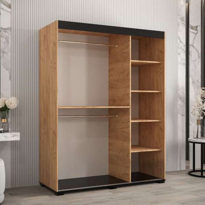 Marston Sliding 2 Door Full Mirror Wardrobe Golden with Black Top - 150cm Width