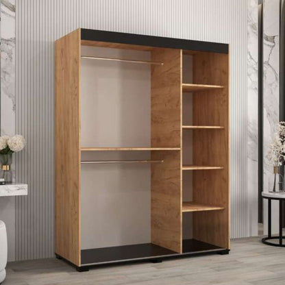 Marston Sliding 2 Door Full Mirror Wardrobe Golden with Black Top - 150cm Width