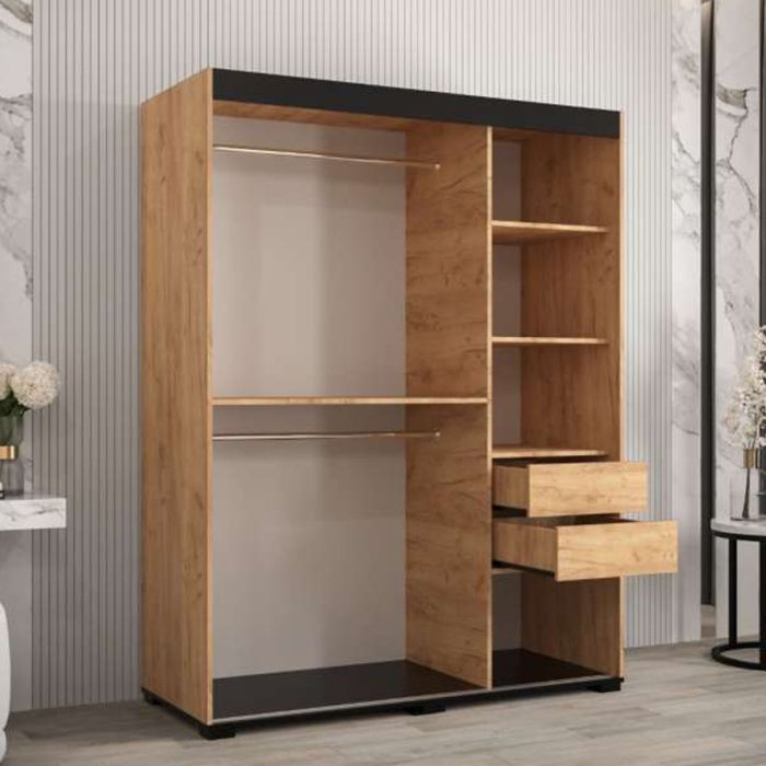 Marston Sliding 2 Door Full Mirror Wardrobe Golden with Black Top - 150cm Width