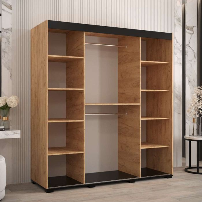 Marston Sliding 2 Door Full Mirror Wardrobe Golden with Black Top - 180cm Width