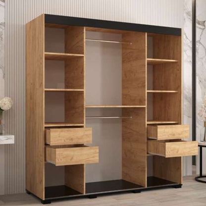 Marston Sliding 2 Door Full Mirror Wardrobe Golden with Black Top - 180cm Width