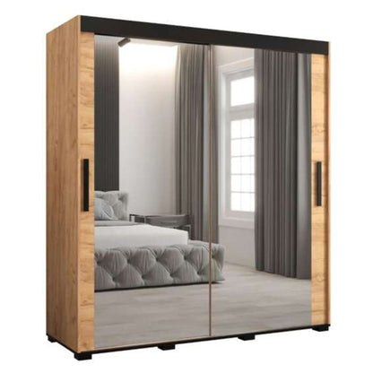 Marston Sliding 2 Door Full Mirror Wardrobe Golden with Black Top - 180cm Width