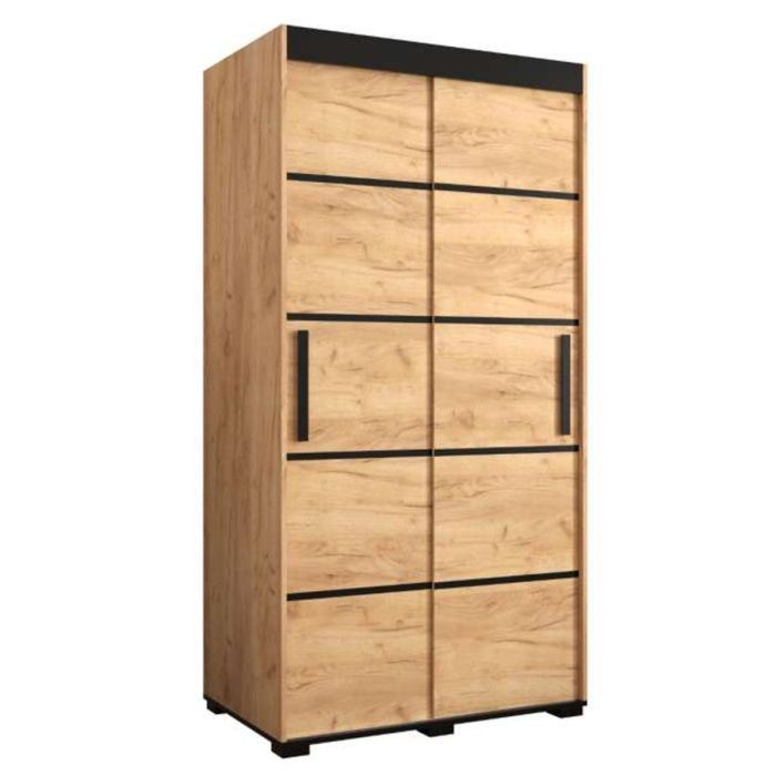 Marston Sliding 2 Door Strip Design Wardrobe Golden with Black Top - 100cm Width