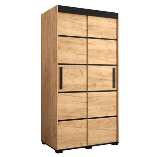 Marston Sliding 2 Door Strip Design Wardrobe Golden with Black Top - 100cm Width