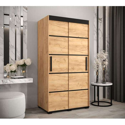 Marston Sliding 2 Door Strip Design Wardrobe Golden with Black Top - 100cm Width