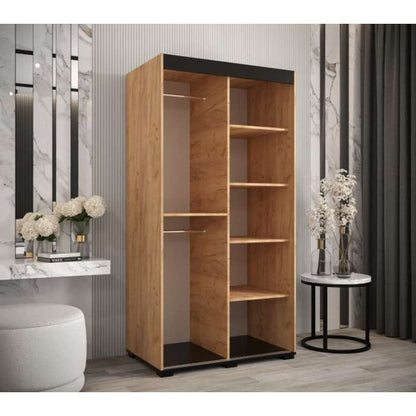 Marston Sliding 2 Door Strip Design Wardrobe Golden with Black Top - 100cm Width