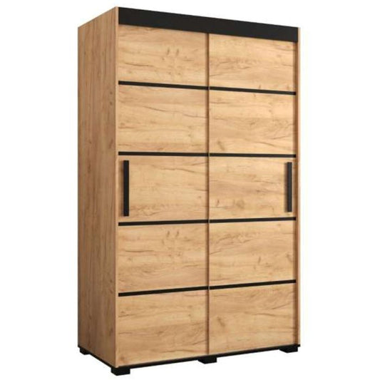 Marston Sliding 2 Door Strip Design Wardrobe Golden with Black Top - 120cm Width