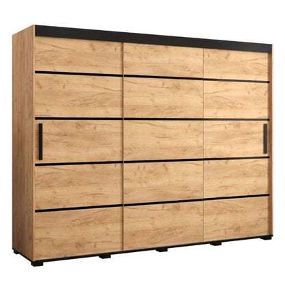 Marston Sliding 3 Door Strip Design Wardrobe Golden with Black Top - 250cm Width