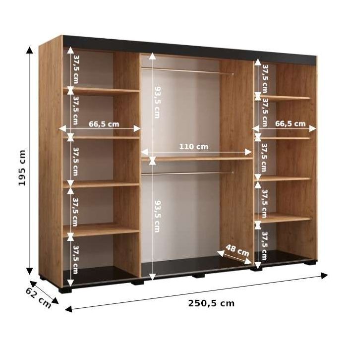 Marston Sliding 3 Door Strip Design Wardrobe Golden with Black Top - 250cm Width