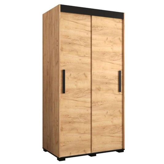 Marston Sliding 2 Door Wardrobe Golden with Black Top - 100cm Width