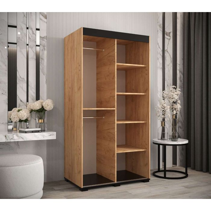 Marston Sliding 2 Door Wardrobe Golden with Black Top - 100cm Width