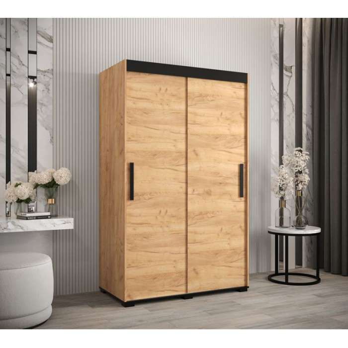 Marston Sliding 2 Door Wardrobe Golden with Black Top - 120cm Width
