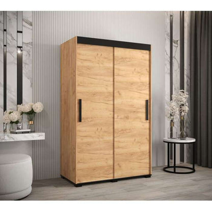 Marston Sliding 2 Door Wardrobe Golden with Black Top - 120cm Width