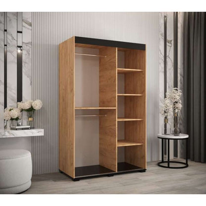 Marston Sliding 2 Door Wardrobe Golden with Black Top - 120cm Width