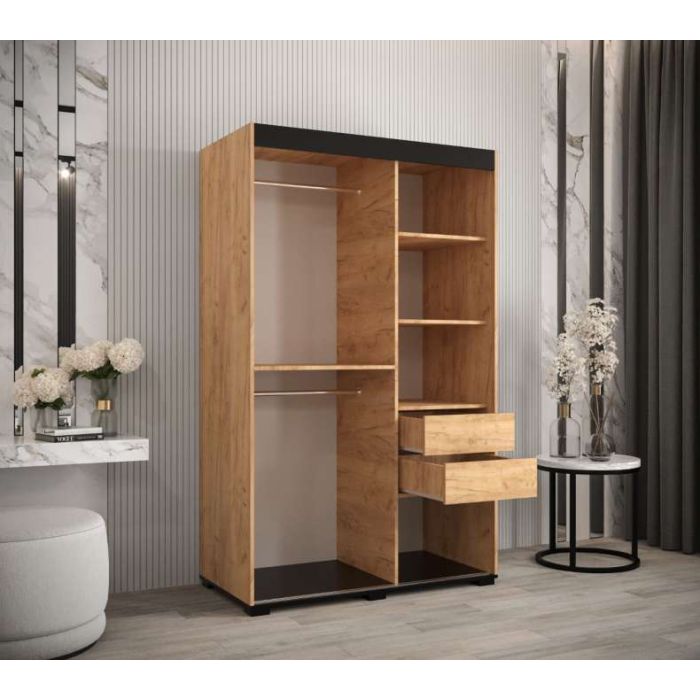 Marston Sliding 2 Door Wardrobe Golden with Black Top - 120cm Width