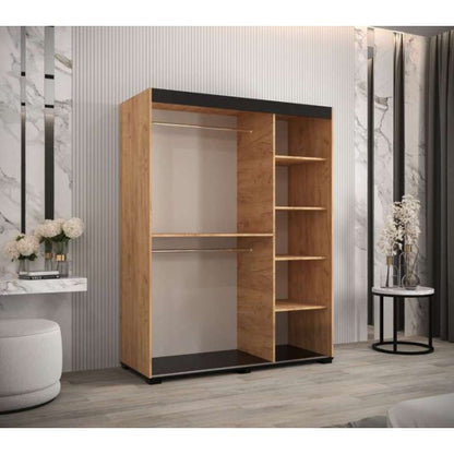Marston Sliding 2 Door Wardrobe Golden with Black Top - 150cm Width