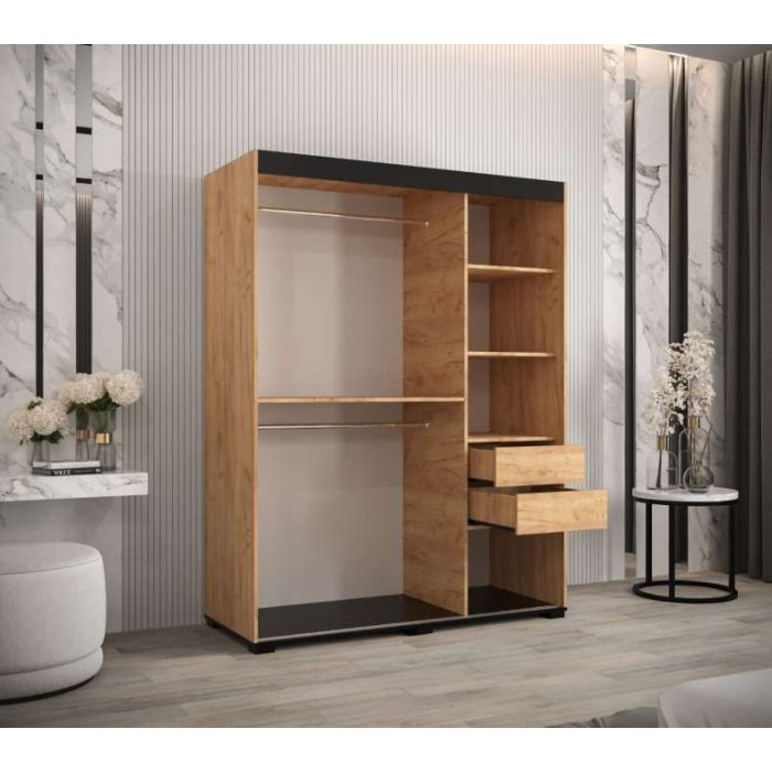 Marston Sliding 2 Door Wardrobe Golden with Black Top - 150cm Width