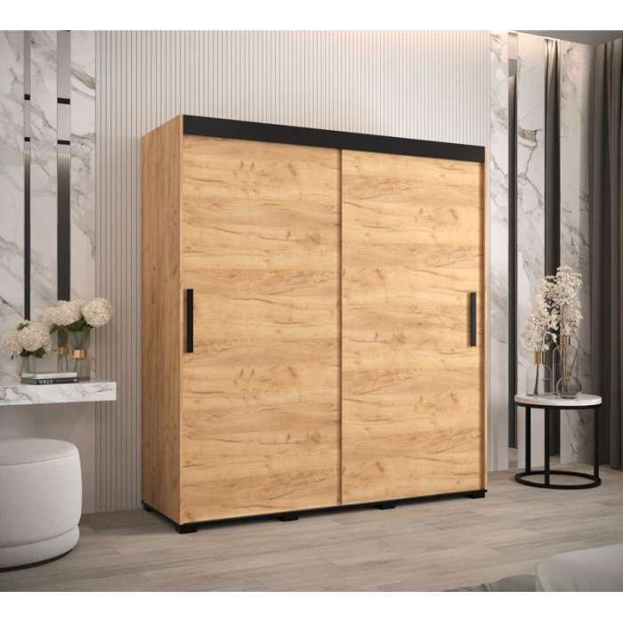 Marston Sliding 2 Door Wardrobe Golden with Black Top - 180cm Width