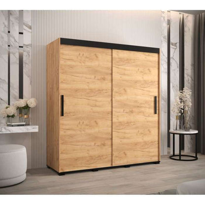 Marston Sliding 2 Door Wardrobe Golden with Black Top - 180cm Width