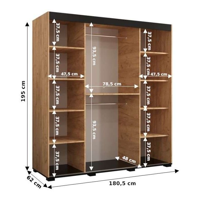 Marston Sliding 2 Door Wardrobe Golden with Black Top - 180cm Width