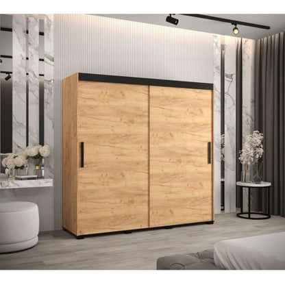 Marston Sliding 2 Door Wardrobe Golden with Black Top - 200cm Width