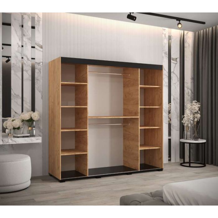 Marston Sliding 2 Door Wardrobe Golden with Black Top - 200cm Width