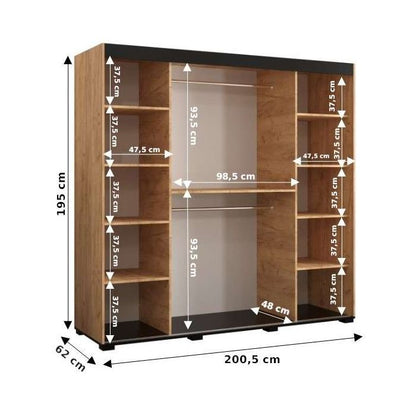 Marston Sliding 2 Door Wardrobe Golden with Black Top - 200cm Width