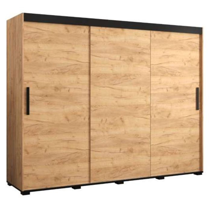 Marston Sliding 3 Door Wardrobe Golden with Black Top - 250cm Width