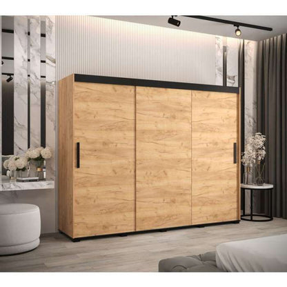 Marston Sliding 3 Door Wardrobe Golden with Black Top - 250cm Width