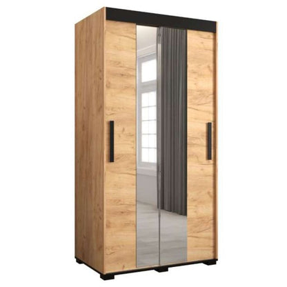 Marston ii Sliding 2 Door Single Mirror Wardrobe Golden with Black Top - 100cm Width
