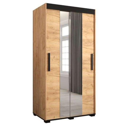Marston ii Sliding 2 Door Single Mirror Wardrobe Golden with Black Top - 100cm Width