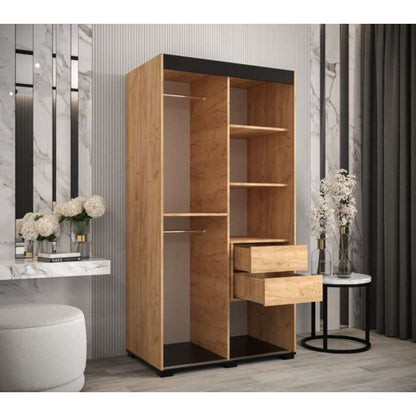 Marston ii Sliding 2 Door Single Mirror Wardrobe Golden with Black Top - 100cm Width