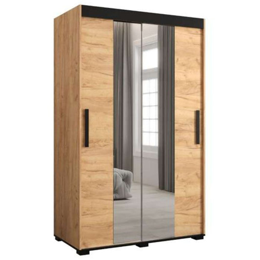 Marston ii Sliding 2 Door Single Mirror Wardrobe Golden with Black Top - 120cm Width
