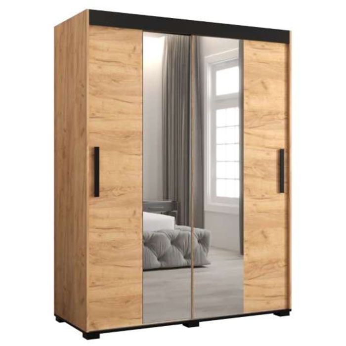 Marston ii Sliding 2 Door Single Mirror Wardrobe Golden with Black Top - 150cm Width