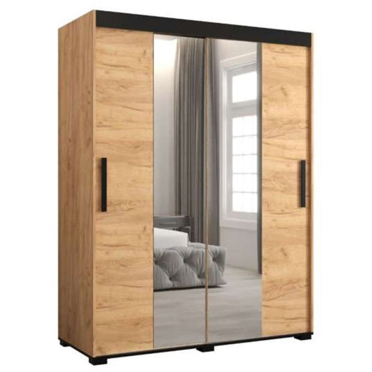 Marston ii Sliding 2 Door Single Mirror Wardrobe Golden with Black Top - 150cm Width
