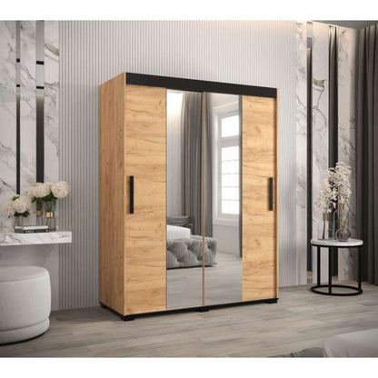 Marston ii Sliding 2 Door Single Mirror Wardrobe Golden with Black Top - 150cm Width