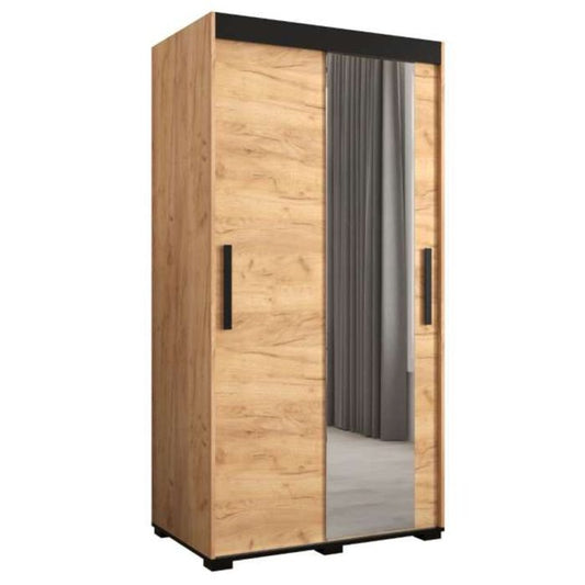 Marston ii Sliding 2 Door Mirror Wardrobe Golden with Black Top - 100cm Width